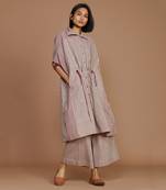 Ivory with mauve striped kaftan dress
