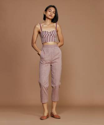 Ivory with mauve striped co ord set 1