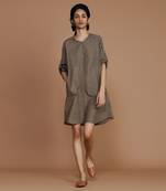 Brown with charcoal striped hooded dress