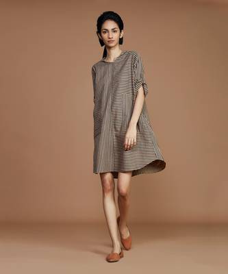 Brown with charcoal striped hooded dress 2