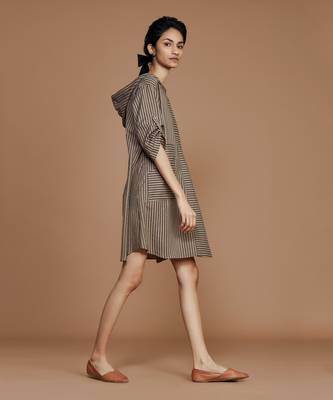Brown with charcoal striped hooded dress 3