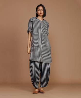 Grey with charcoal striped hooded co ord set 1