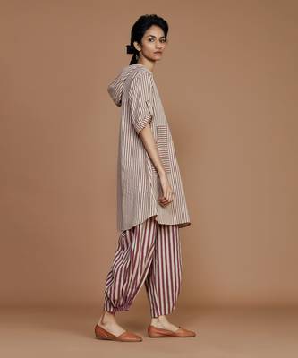 Ivory with mauve striped hooded co ord set 1
