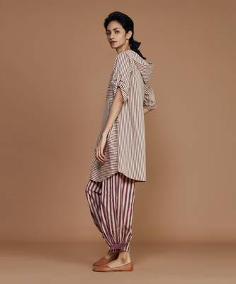 Ivory with mauve striped hooded co ord set 2