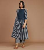 Grey with charcoal striped pleated dress