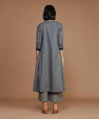 Grey with charcoal striped pleated dress 2
