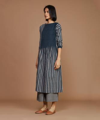 Grey with charcoal striped pleated dress 3