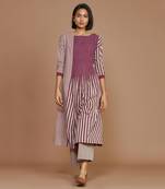 Ivory with mauve striped pleated dress