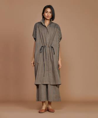 Brown with charcoal striped kaftan set 1