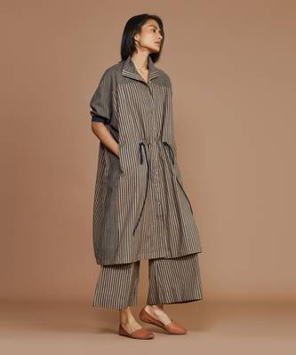 Brown with charcoal striped kaftan set 3