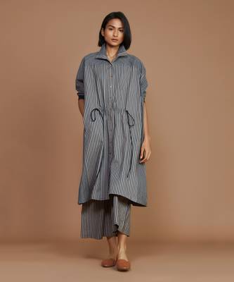 Grey with charcoal striped kaftan set 1