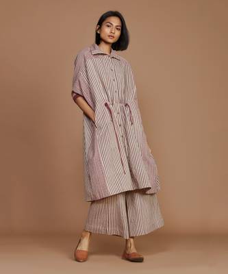Ivory with mauve striped kaftan set 1