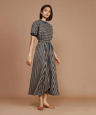 Brown and charcoal striped jumpsuit 1
