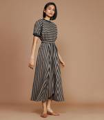 Brown and charcoal striped jumpsuit