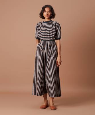 Grey and charcoal striped jumpsuit 1