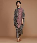 Brown striped ribbed cowl tunic set