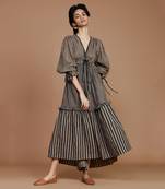 Brown striped tiered frill dress