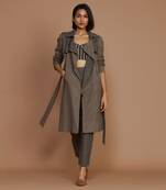 Brown with charcoal striped trench jacket set