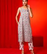 Grey hand printed slip kurta  with pants
