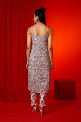 Grey hand printed slip kurta  with pants 3