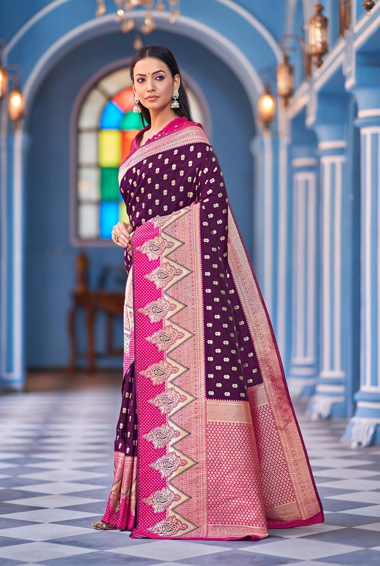 Kanjiwaram Dupion Silk Saree with Ethnic Weaving Broad Peacock Border and Contrast Pallu main image 1