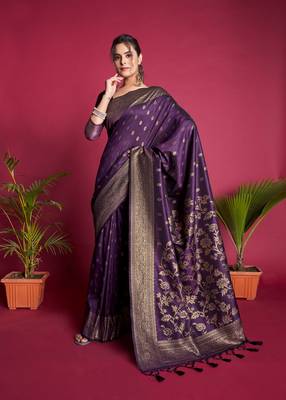 PURPLE MOST ELEGANT BANARASI SILK SAREE 1