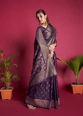PURPLE MOST ELEGANT BANARASI SILK SAREE 2