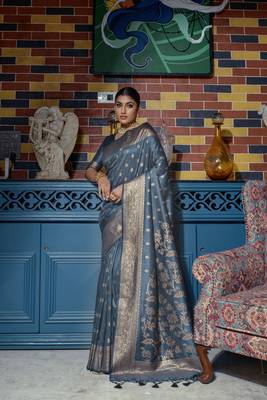 AIR FORCE BLUE MOST ELEGANT BANARASI SILK SAREE 1