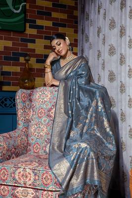 AIR FORCE BLUE MOST ELEGANT BANARASI SILK SAREE 3
