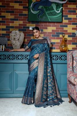 RAMA BLUE MOST ELEGANT BANARASI SILK SAREE 1