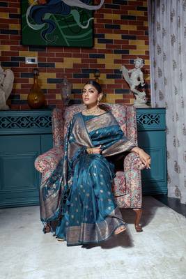 RAMA BLUE MOST ELEGANT BANARASI SILK SAREE 2
