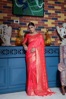 DARK  PEACH MOST ELEGANT BANARASI SILK SAREE 1