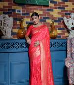 DARK  PEACH MOST ELEGANT BANARASI SILK SAREE