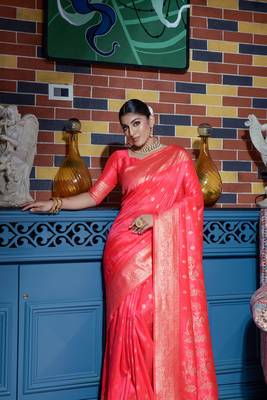 DARK  PEACH MOST ELEGANT BANARASI SILK SAREE 2