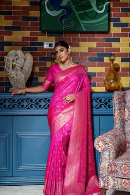 RANI PINK MOST ELEGANT BANARASI SILK SAREE 1
