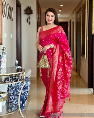 RANI PINK MOST ELEGANT BANARASI SILK SAREE 1