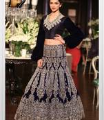 Deepika Padukone Designer Blue Moss Velvet Lehenga with Heavy work Blouse