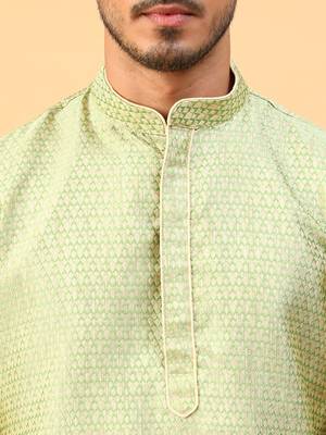 green jacquard full sleeve regular fit kurta 5