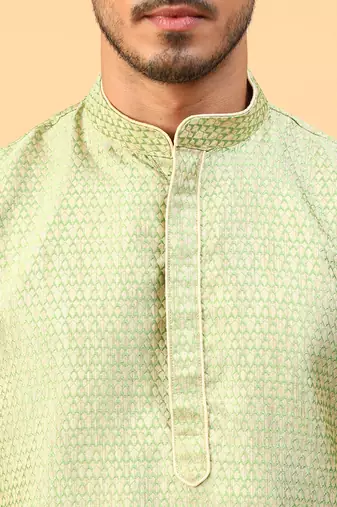green jacquard full sleeve regular fit kurta