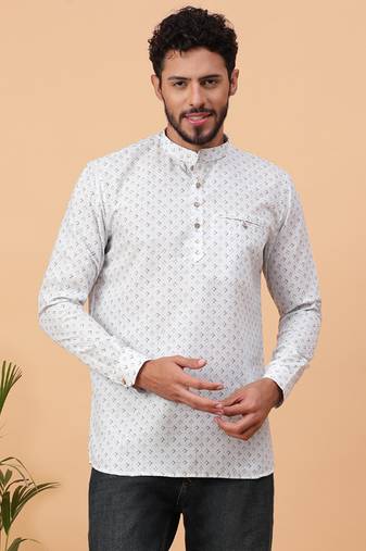 Tabard White Cotton Full Sleeve Regular Fit Short Kurta