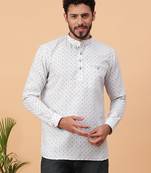 Tabard White Cotton Full Sleeve Regular Fit Short Kurta