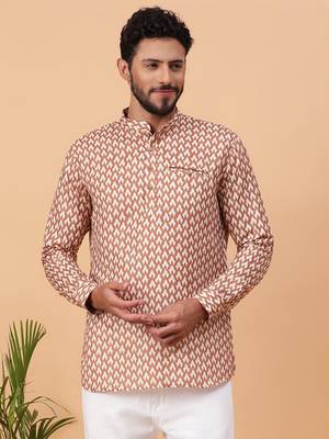 Tabard Mustard Cotton Full Sleeve Regular Fit Short Kurta 1
