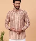Tabard Mustard Cotton Full Sleeve Regular Fit Short Kurta