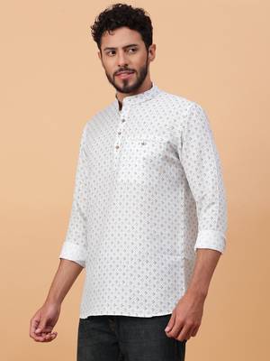 Tabard White Cotton Full Sleeve Regular Fit Short Kurta 2