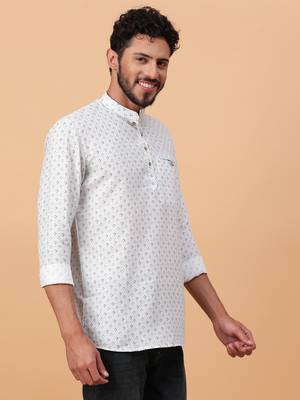 Tabard White Cotton Full Sleeve Regular Fit Short Kurta 3