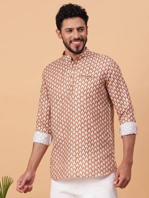 Tabard Mustard Cotton Full Sleeve Regular Fit Short Kurta 2