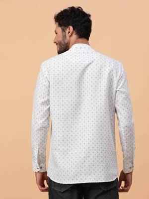 Tabard White Cotton Full Sleeve Regular Fit Short Kurta 4