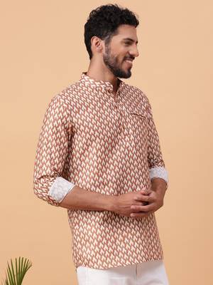 Tabard Mustard Cotton Full Sleeve Regular Fit Short Kurta 3