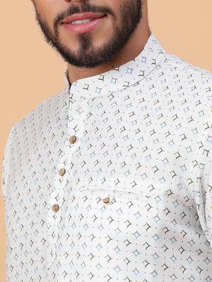 Tabard White Cotton Full Sleeve Regular Fit Short Kurta 5