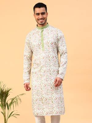 Tabard Cream Cotton Full Sleeve Regular Fit Kurta 1